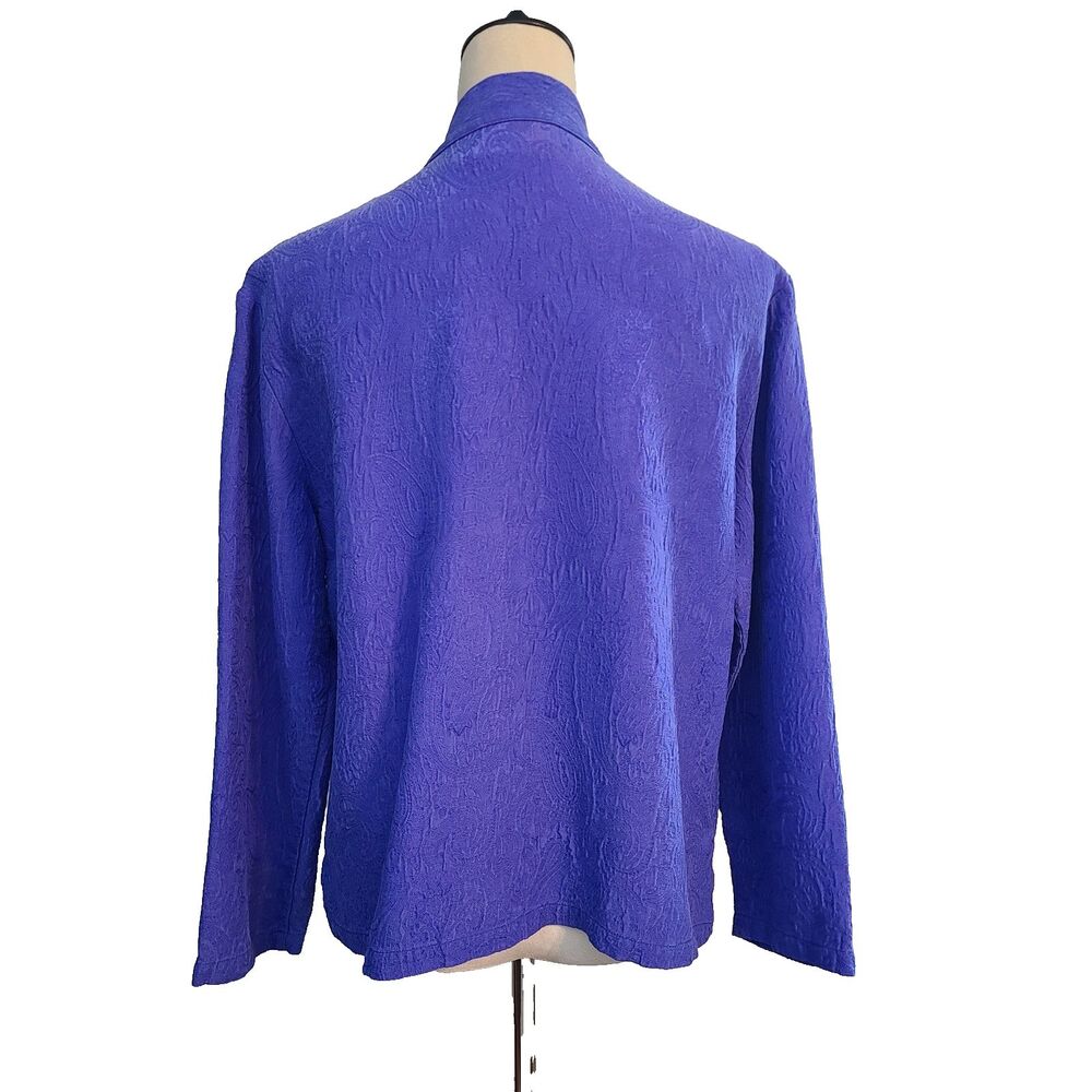 Chico's Design Silk Rayon Shirt Jacket Womens 1 (M) Blue Floral Artsy Festival - Picture 2 of 7